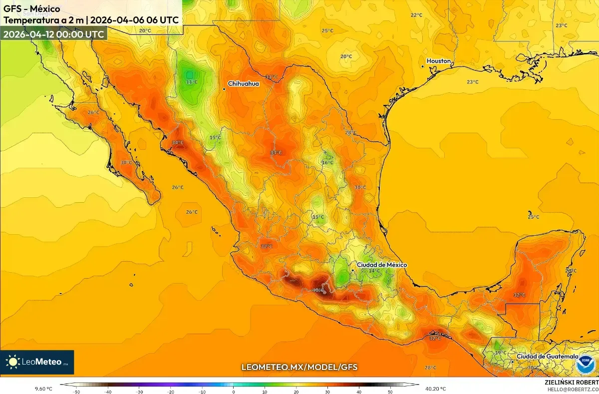 Pico de calor vespertino en el sur de México el 11 de abril de 2026 (ICON)