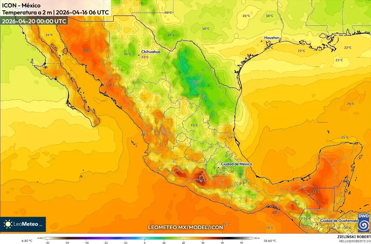 Descenso vespertino de temperatura con chubascos en el centro de México, 19 de abril de 2026 (ICON)