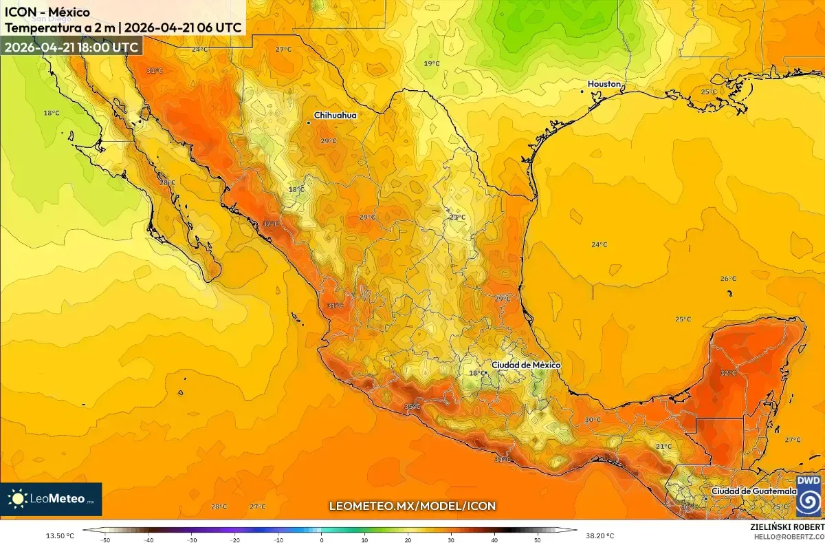 Calor máximo en el centro de México 24 de abril de 2026 15:00 CST (ICON)