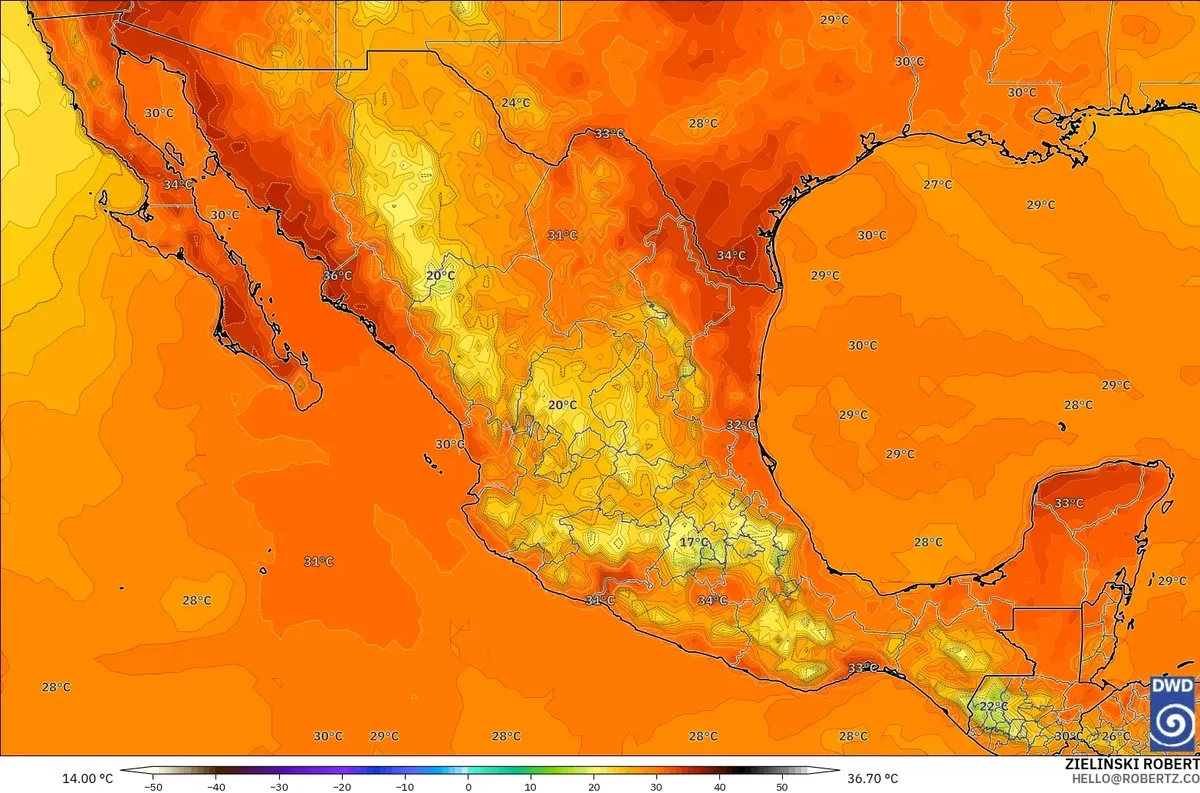 Temperatura pronosticada a 2 m en México, sábado 26 de septiembre de 2026. Modelo ICON