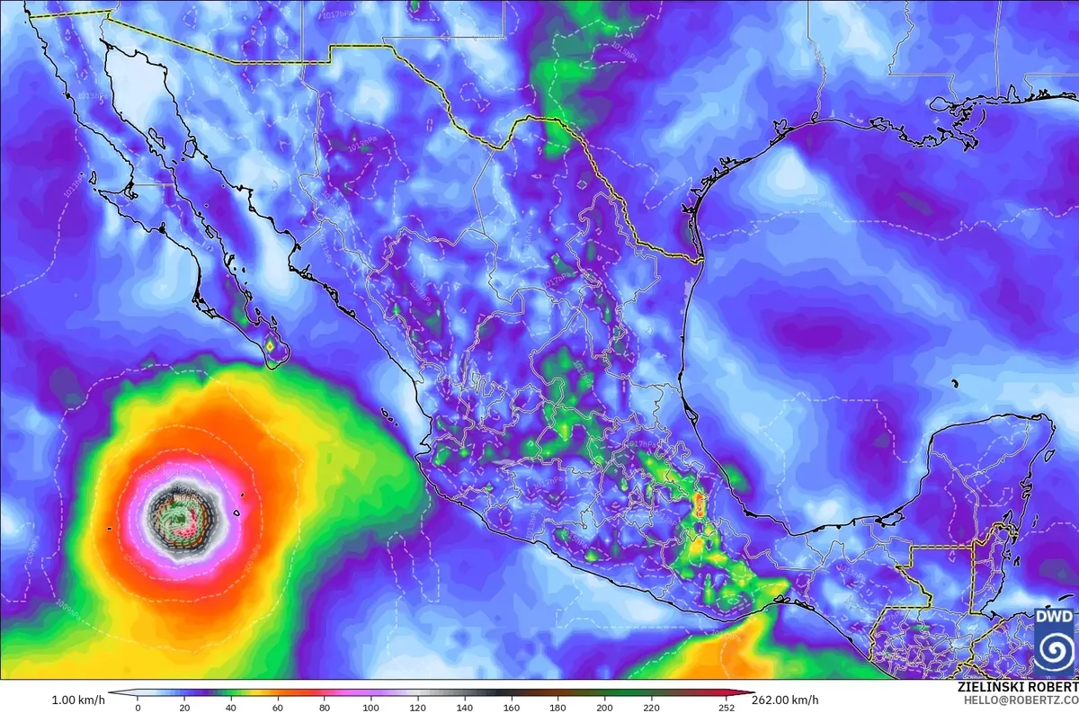 Rachas de viento pronosticadas en México, sábado 26 de septiembre de 2026. Modelo ICON