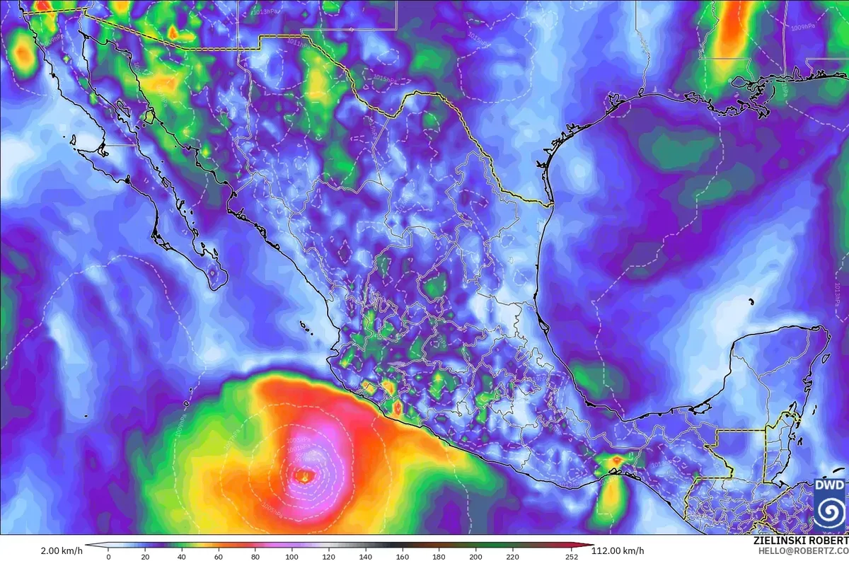 Rachas de viento de hasta 110 km/h en México, sábado 10 de octubre de 2026. Modelo ICON