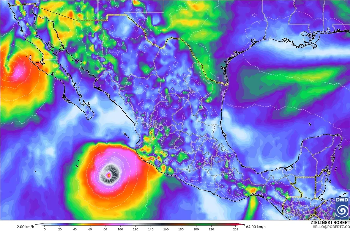 Rachas de hasta 144 km/h, con núcleo de fuerza de tifón (≥ 118 km/h) en México, domingo 11 de octubre de 2026. Modelo ICON