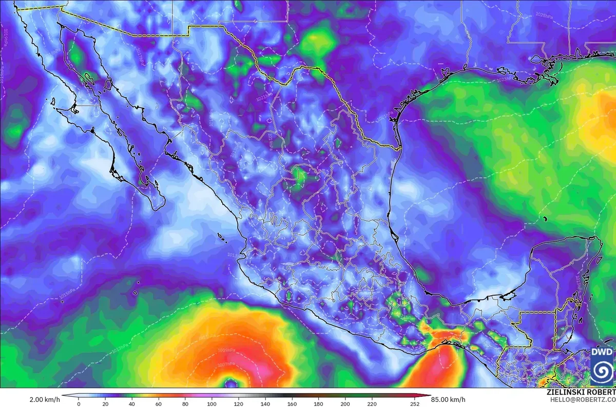 Rachas de hasta 83 km/h cerca de la Ciudad de México, lunes 26 de octubre de 2026. Modelo ICON