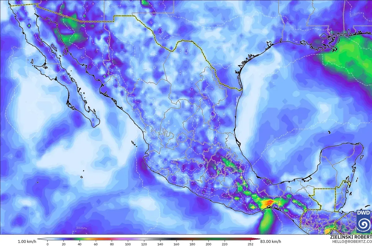 Rachas de hasta 45 km/h cerca de México, sábado 31 de octubre de 2026. Modelo ICON