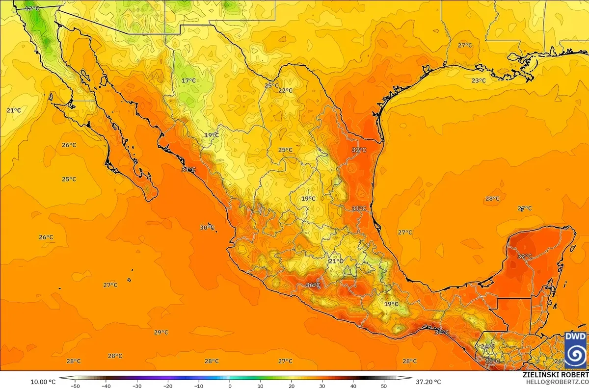 Temperaturas de hasta 32 °C en México, domingo 1 de noviembre de 2026. Modelo ICON