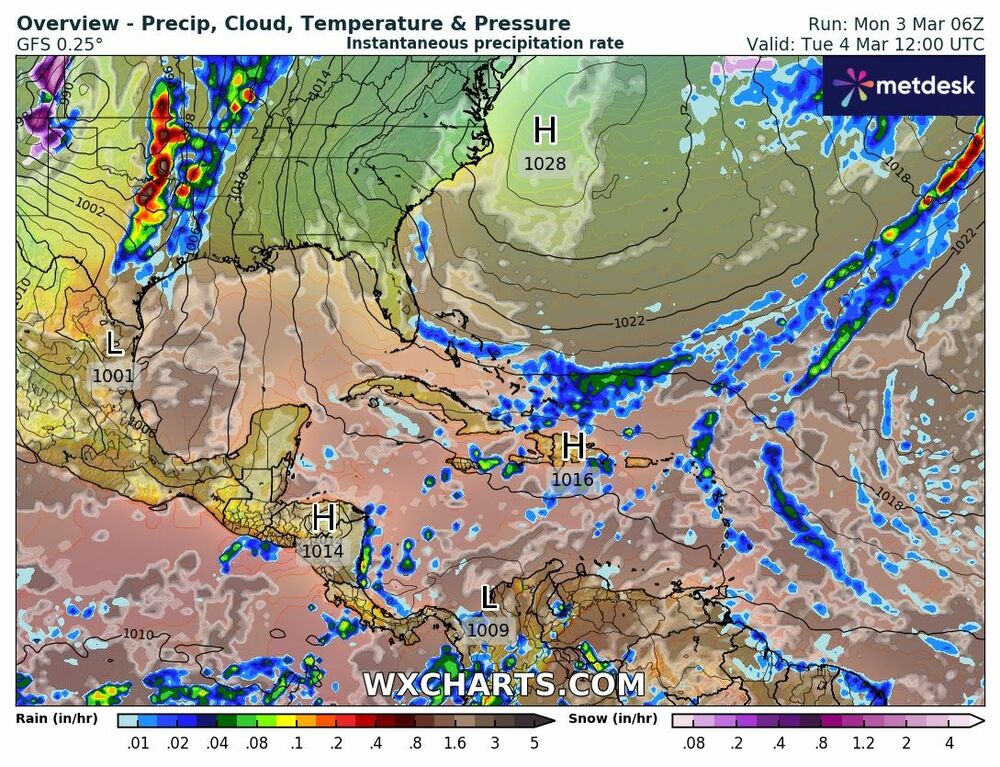 Tormentas sobre EE.UU. - Mapa de Precipitación Hoy 3 de Marzo de 2025
