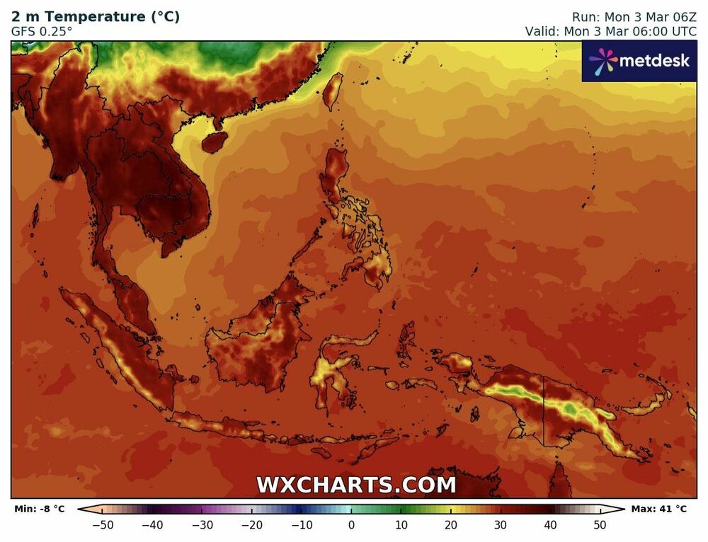 Mapa de Temperatura a 2 Metros – 3 de Marzo de 2025
